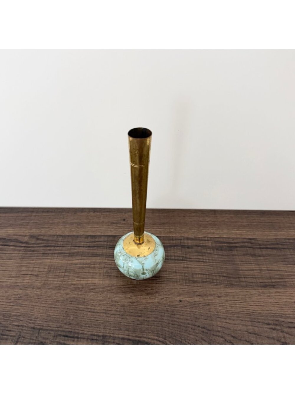 Vintage Delft Hand Painted MCM Brass Marbleized Ceramic Floral Bud Vase Art Deco - Picture 3 of 14